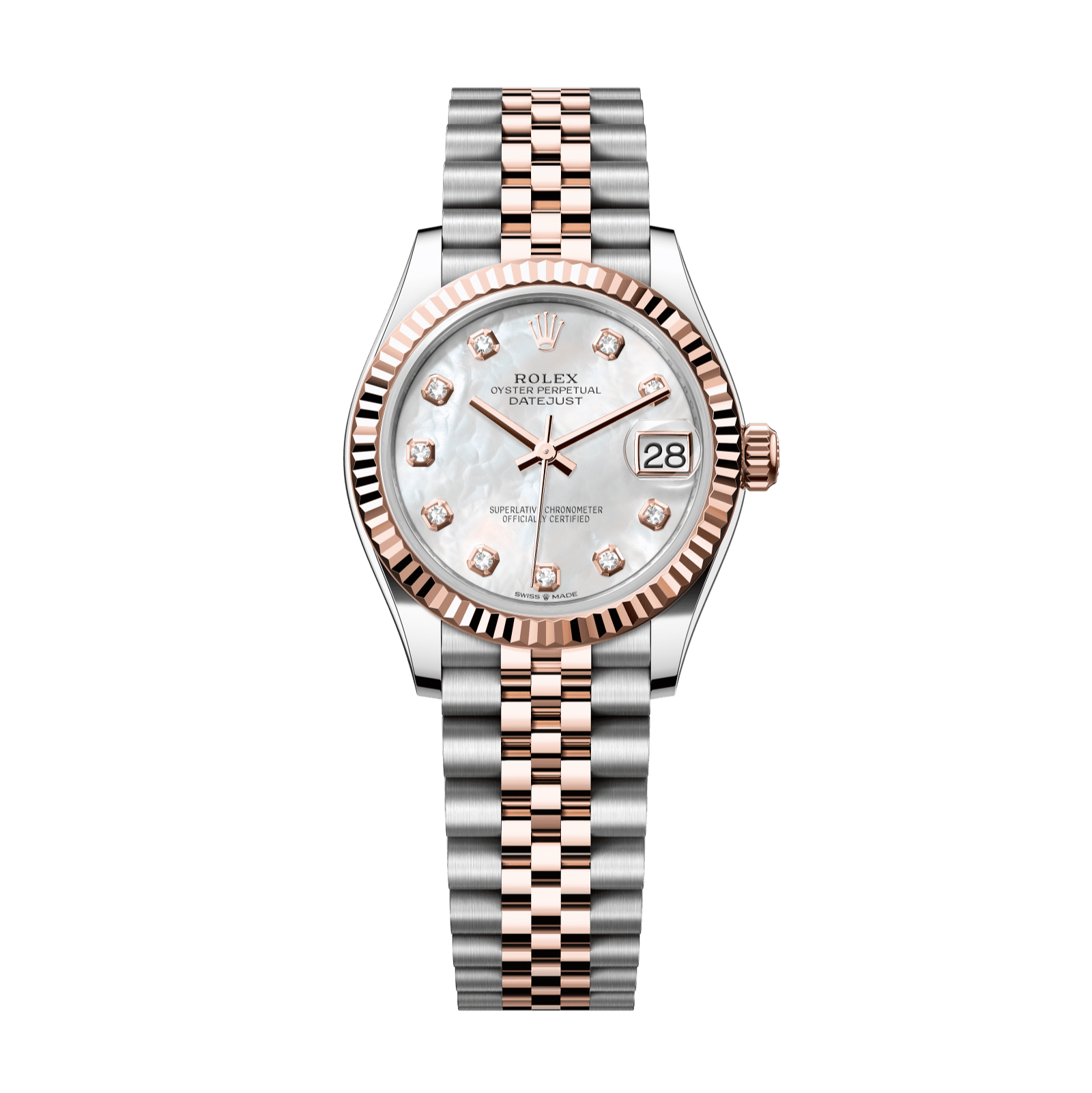 Rolex Datejust 31mm White Mother-Of-Pearl Diamond Dial Oystersteel &amp; Everose Gold 278271-0026 - WATCHXNYC