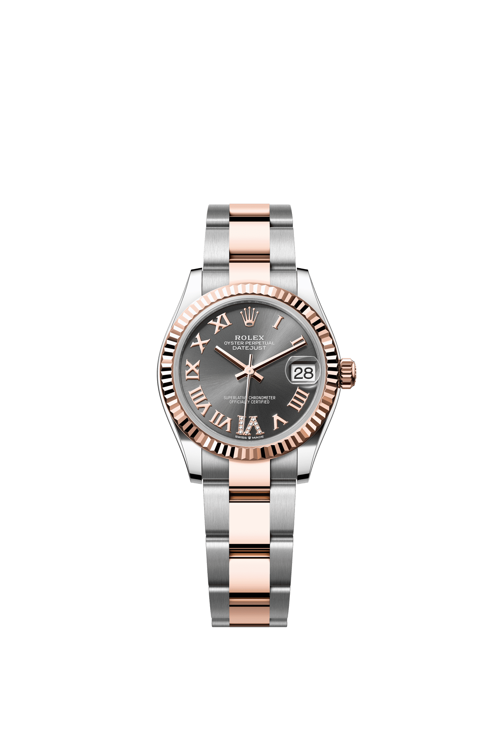 Rolex Datejust 31mm Slate Diamond Dial Oystersteel &amp; Everose Gold 278271 - WATCHXNYC