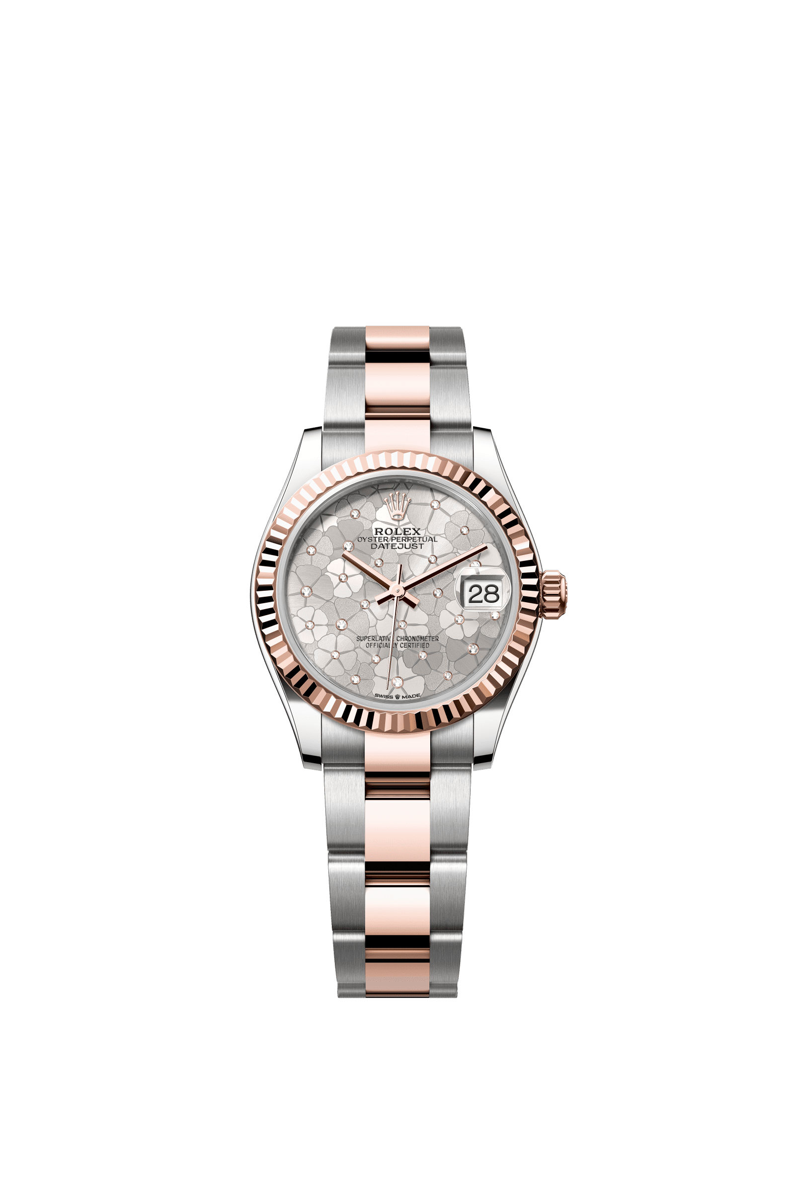 Rolex Datejust 31mm Silver Floral-Motif Diamond Dial Oystersteel &amp; Everose Gold m278271-0031 - WATCHXNYC