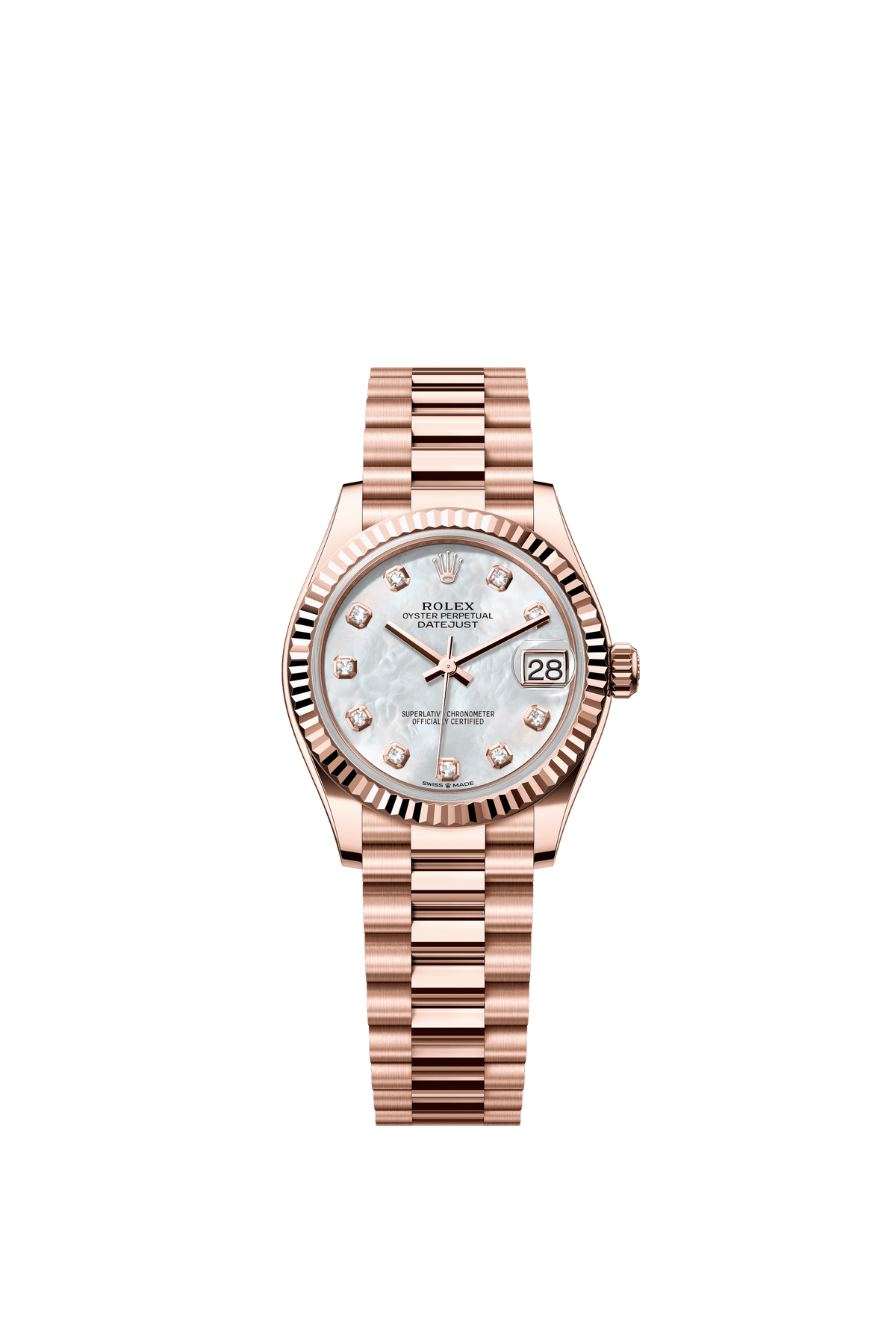 Rolex Datejust 31mm White Mother-Of-Pearl Diamond Dial Everose Gold 278275 - WATCHXNYC
