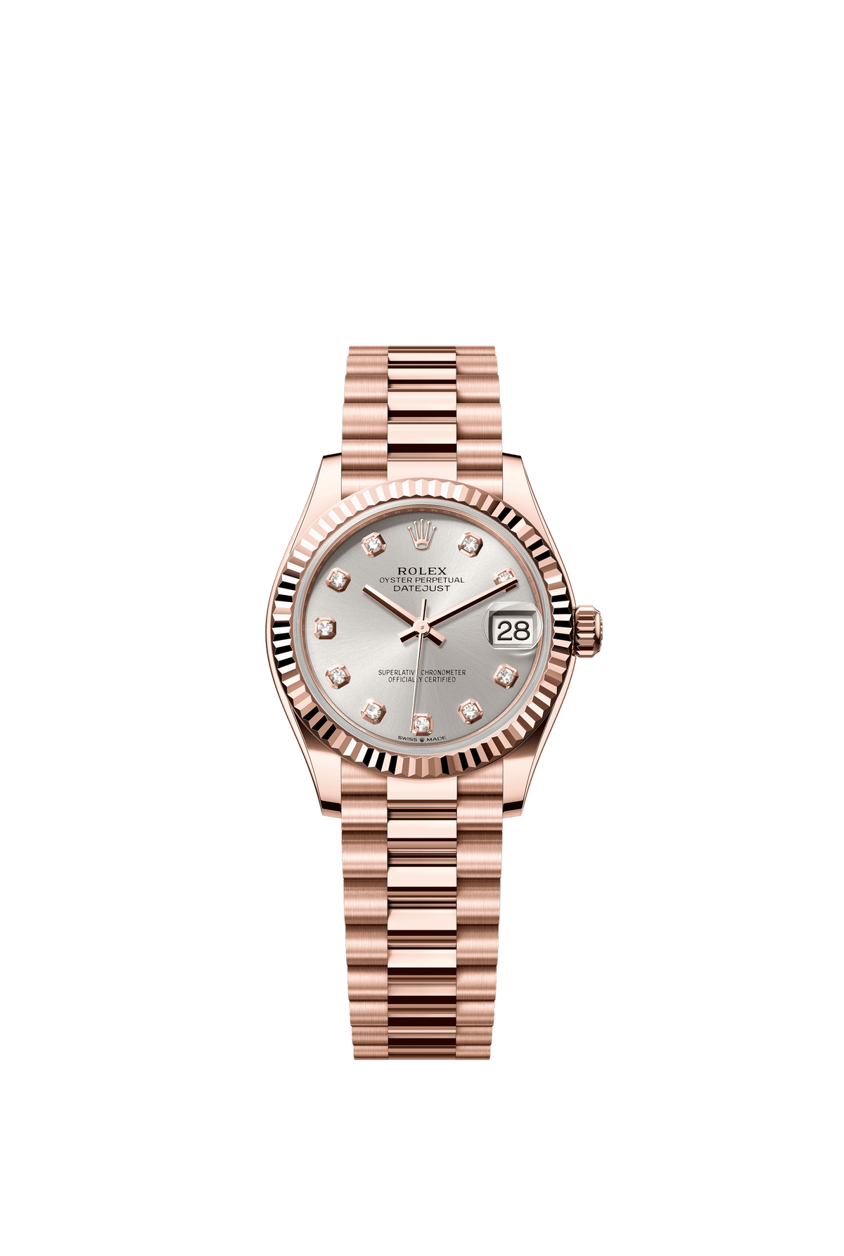 Rolex Datejust 31mm Silver Diamond Dial Everose Gold 278275 - WATCHXNYC