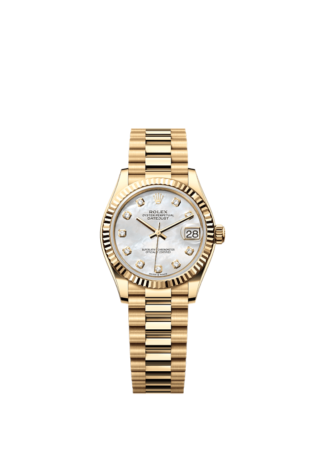 Rolex Datejust 31mm White Mother-Of-Pearl Diamond Dial Yellow Gold m278278-0010 - WATCHXNYC