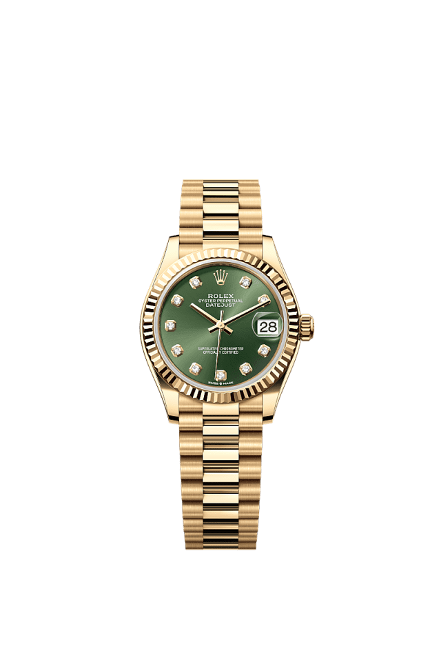 Rolex Datejust 31mm Olive-Green Diamond Dial Yellow Gold m278278-0011 - WATCHXNYC