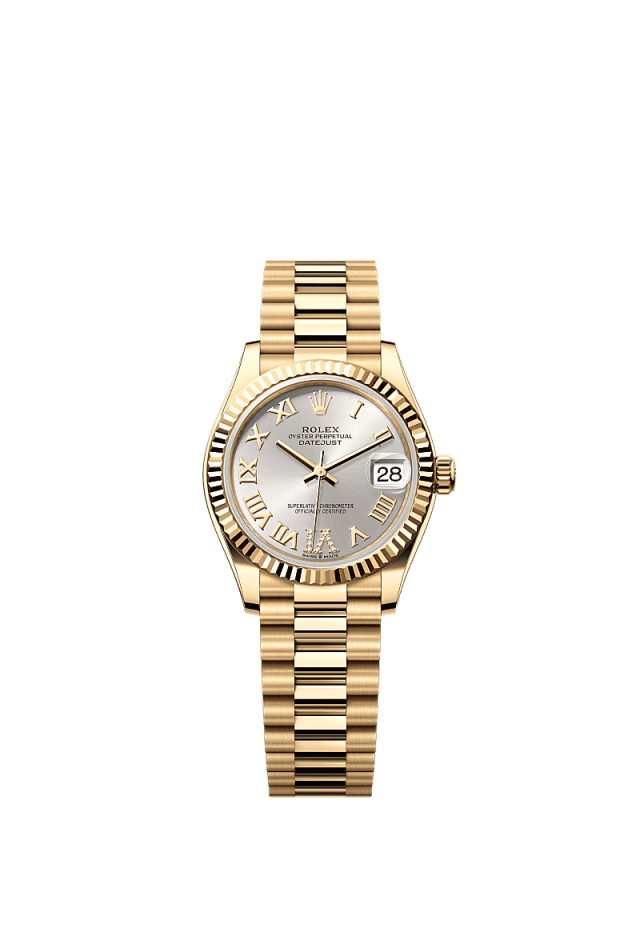 Rolex Datejust 31mm Silver Diamond Dial Yellow Gold m278278-0028 - WATCHXNYC