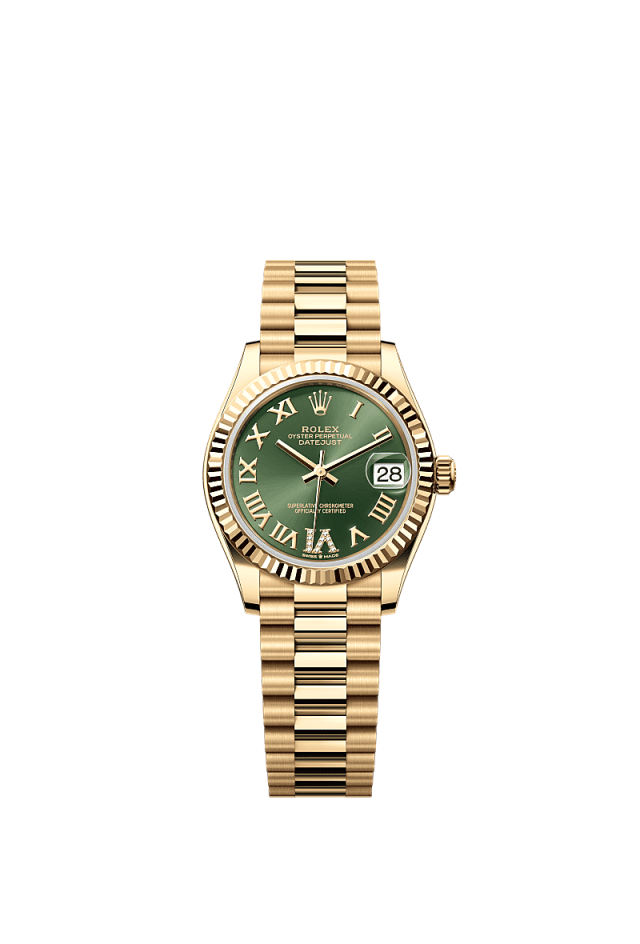 Rolex Datejust 31mm Olive-Green Diamond Dial Yellow Gold m278278-0030 - WATCHXNYC