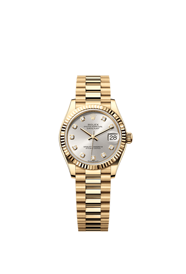 Rolex Datejust 31mm Silver Diamond Dial Yellow Gold m278278-0034 - WATCHXNYC