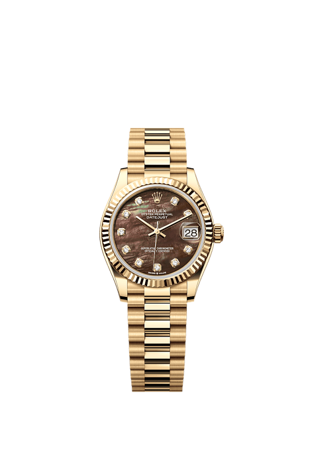 Rolex Datejust 31mm Black Mother-Of-Pearl Diamond Dial Yellow Gold m278278-0038 - WATCHXNYC
