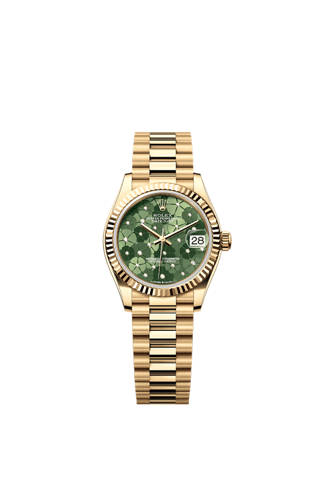 Rolex Datejust 31mm Olive-Green Floral-Motif Diamond Dial Yellow Gold m278278-0046 - WATCHXNYC