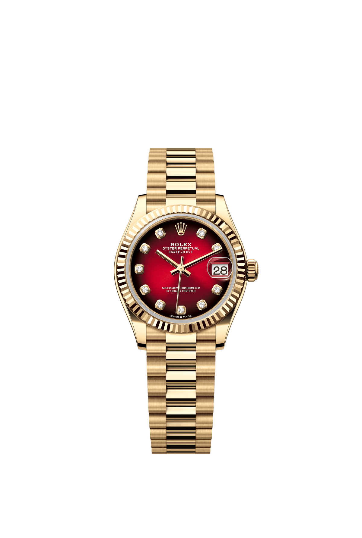 Rolex Datejust 31mm Red Ombré Diamond Dial Yellow Gold 278278 - WATCHXNYC