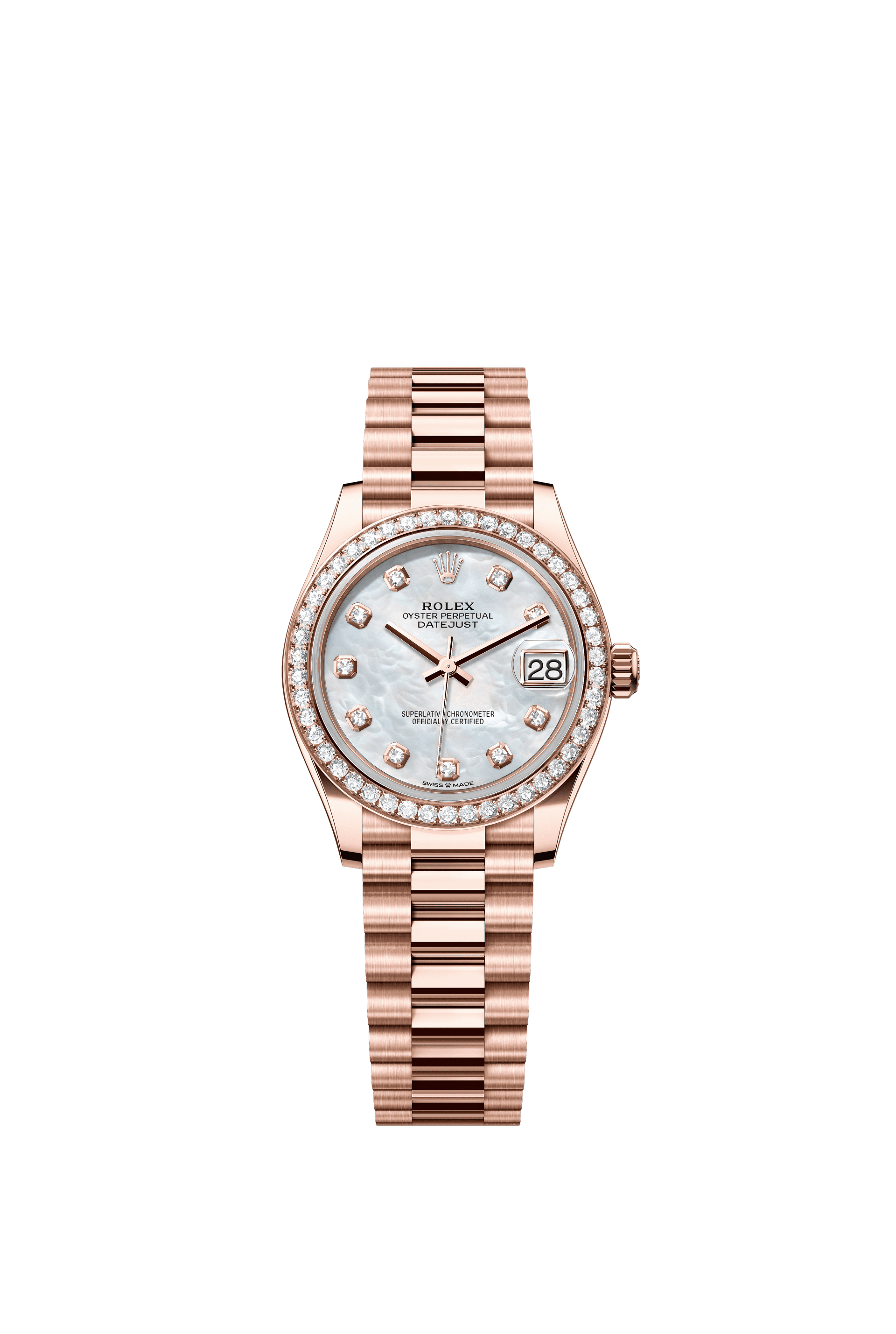 Rolex Datejust 31mm White Mother-Of-Pearl Diamond Dial Everose Gold 278285RBR - WATCHXNYC