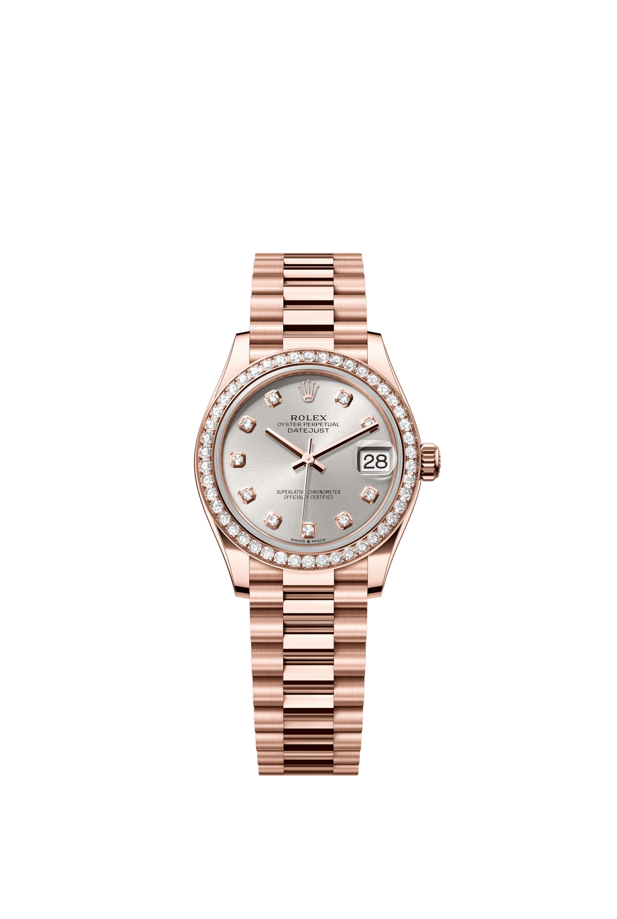 Rolex Datejust 31mm Silver Diamond Dial Everose Gold 278285RBR - WATCHXNYC