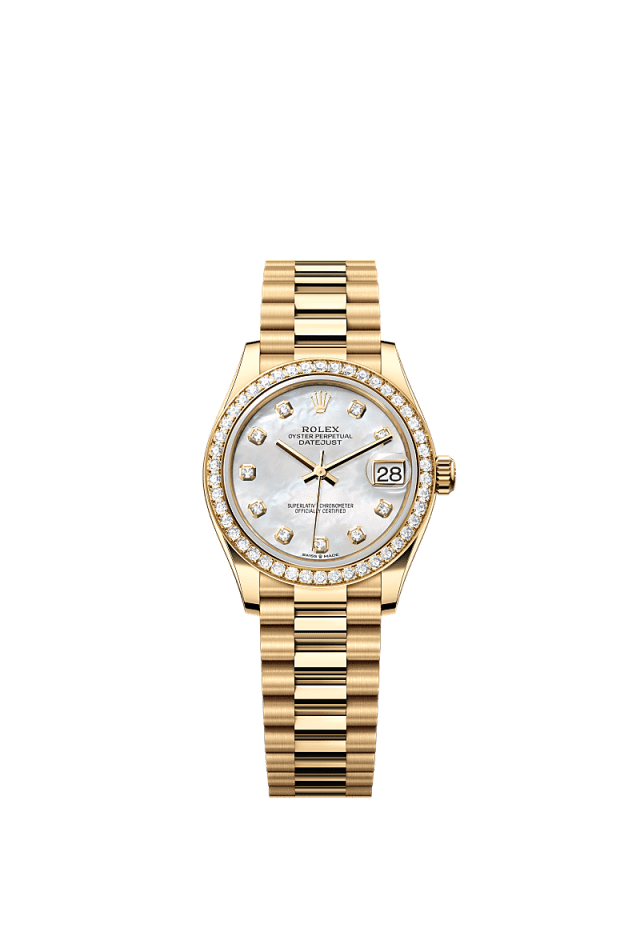Rolex Datejust 31mm White Mother-Of-Pearl Diamond Dial Yellow Gold m278288rbr-0006 - WATCHXNYC