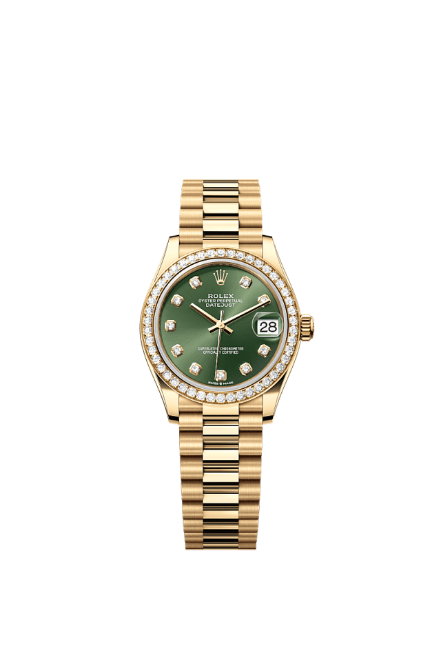 Rolex Datejust 31mm Olive-Green Diamond Dial Yellow Gold m278288rbr-0007 - WATCHXNYC