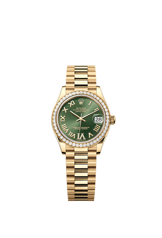 Rolex Datejust 31mm Olive-Green Diamond Dial Yellow Gold m278288rbr-0024 - WATCHXNYC