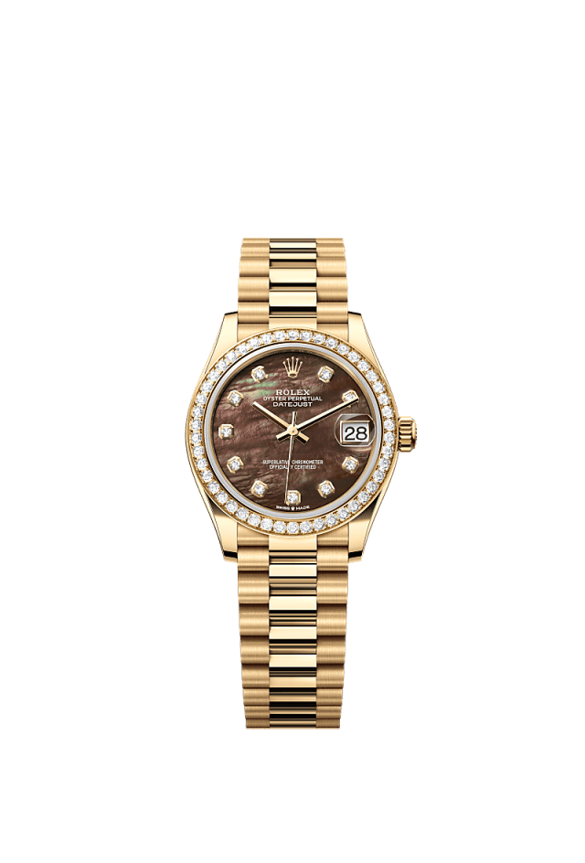 Rolex Datejust 31mm Black Mother-Of-Pearl Diamond Dial Yellow Gold m278288rbr-0032 - WATCHXNYC