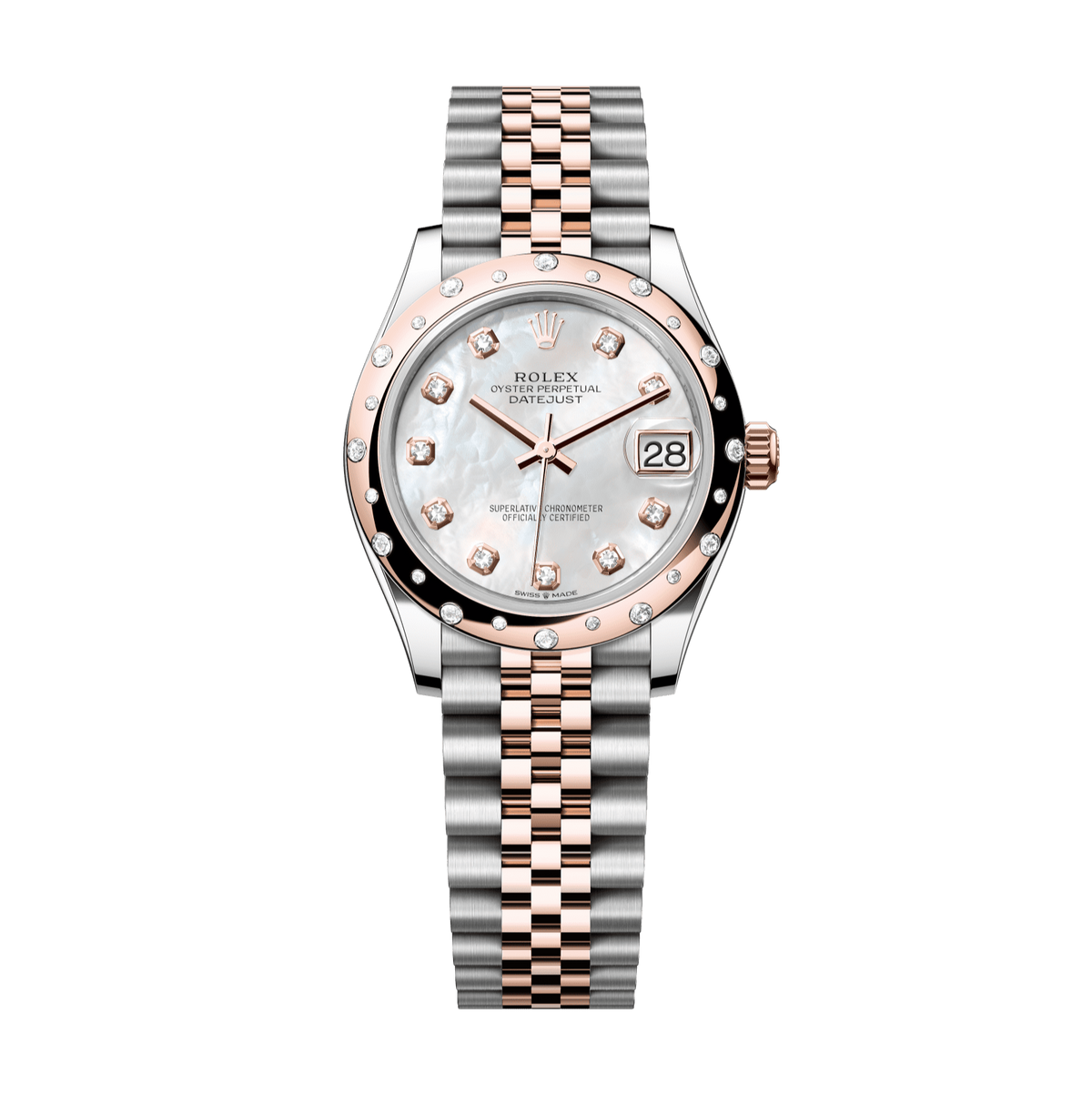 Rolex Datejust 31mm White Mother-Of-Pearl Diamond Dial Oystersteel &amp; Everose Gold 278341rbr-0026 - WATCHXNYC