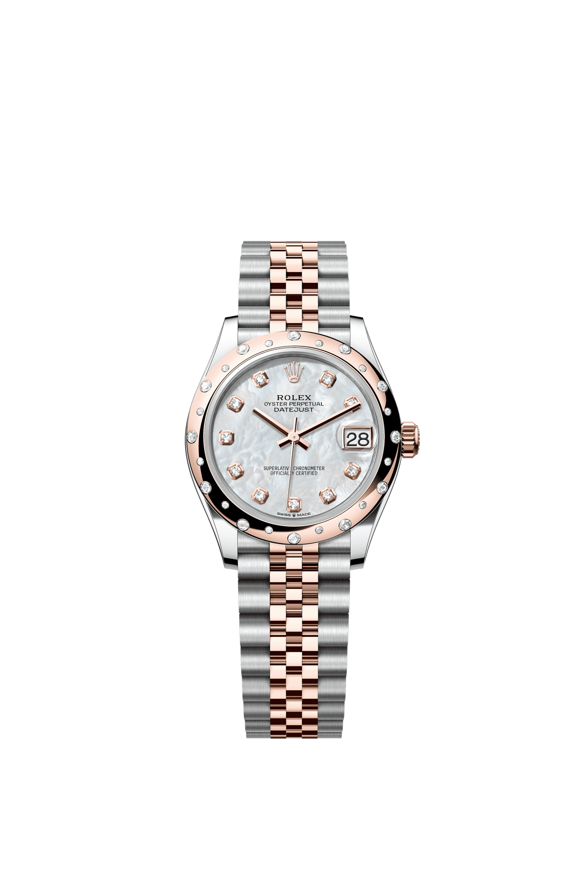 Rolex Datejust 31mm White Mother-Of-Pearl Diamond Dial Oystersteel &amp; Everose Gold 278341RBR - WATCHXNYC