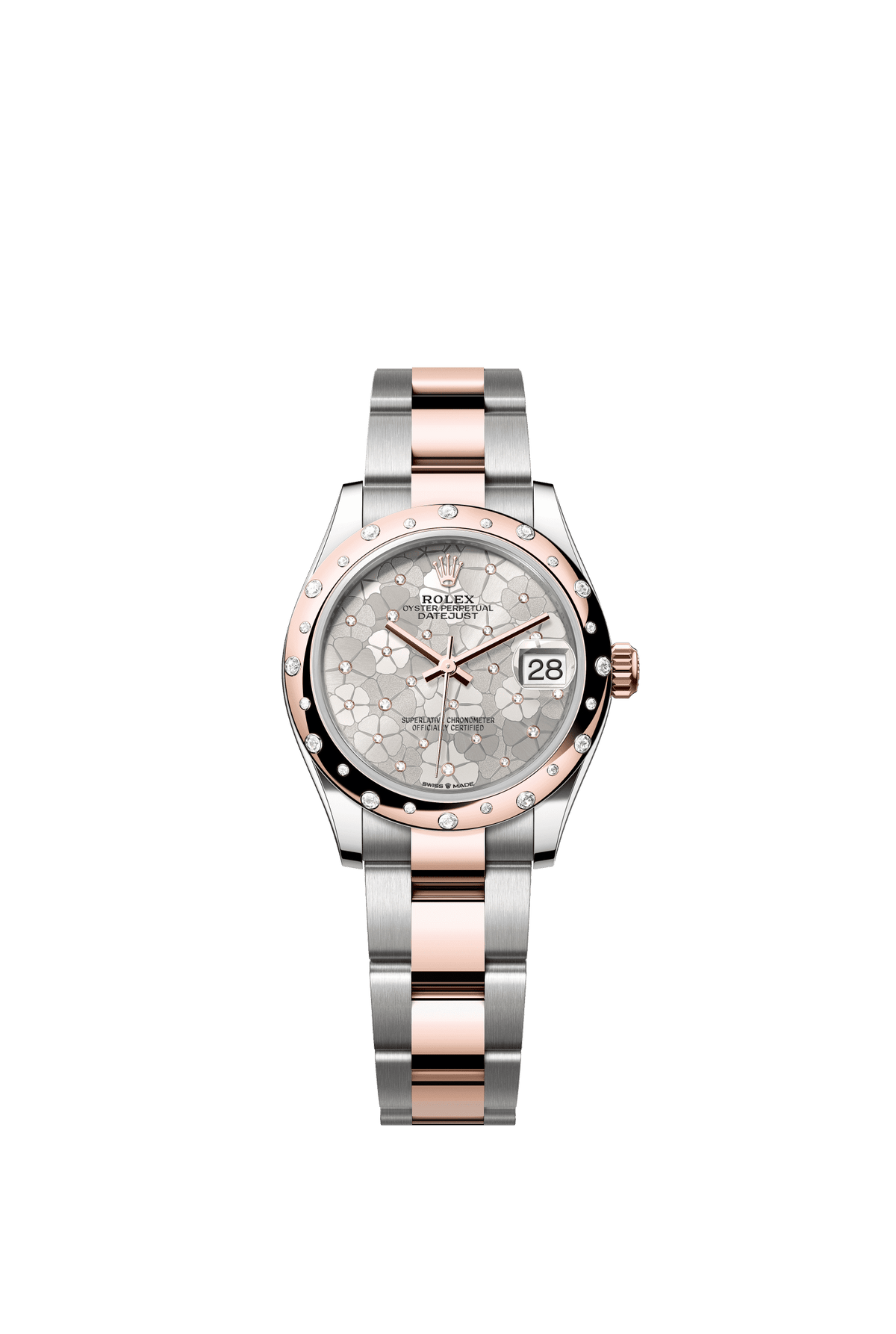 Rolex Datejust 31mm Silver Floral-Motif Diamond Dial Oystersteel &amp; Everose Gold m278341rbr-0031 - WATCHXNYC