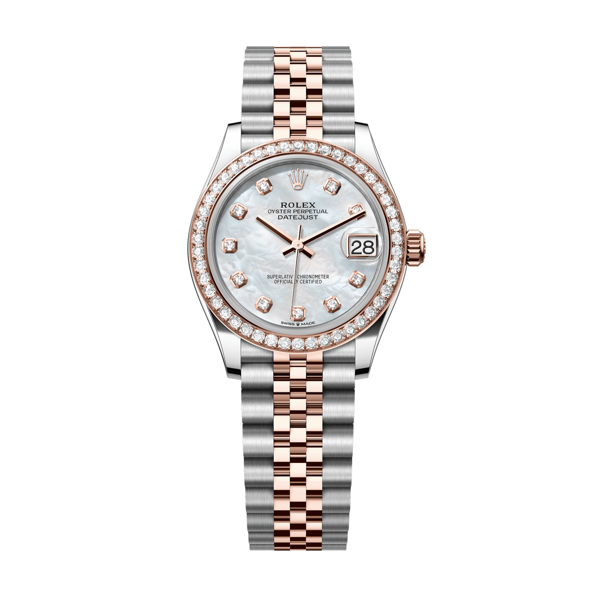Rolex Datejust 31mm White Mother-Of-Pearl Diamond Dial Oystersteel &amp; Everose Gold 278381rbr-0026 - WATCHXNYC