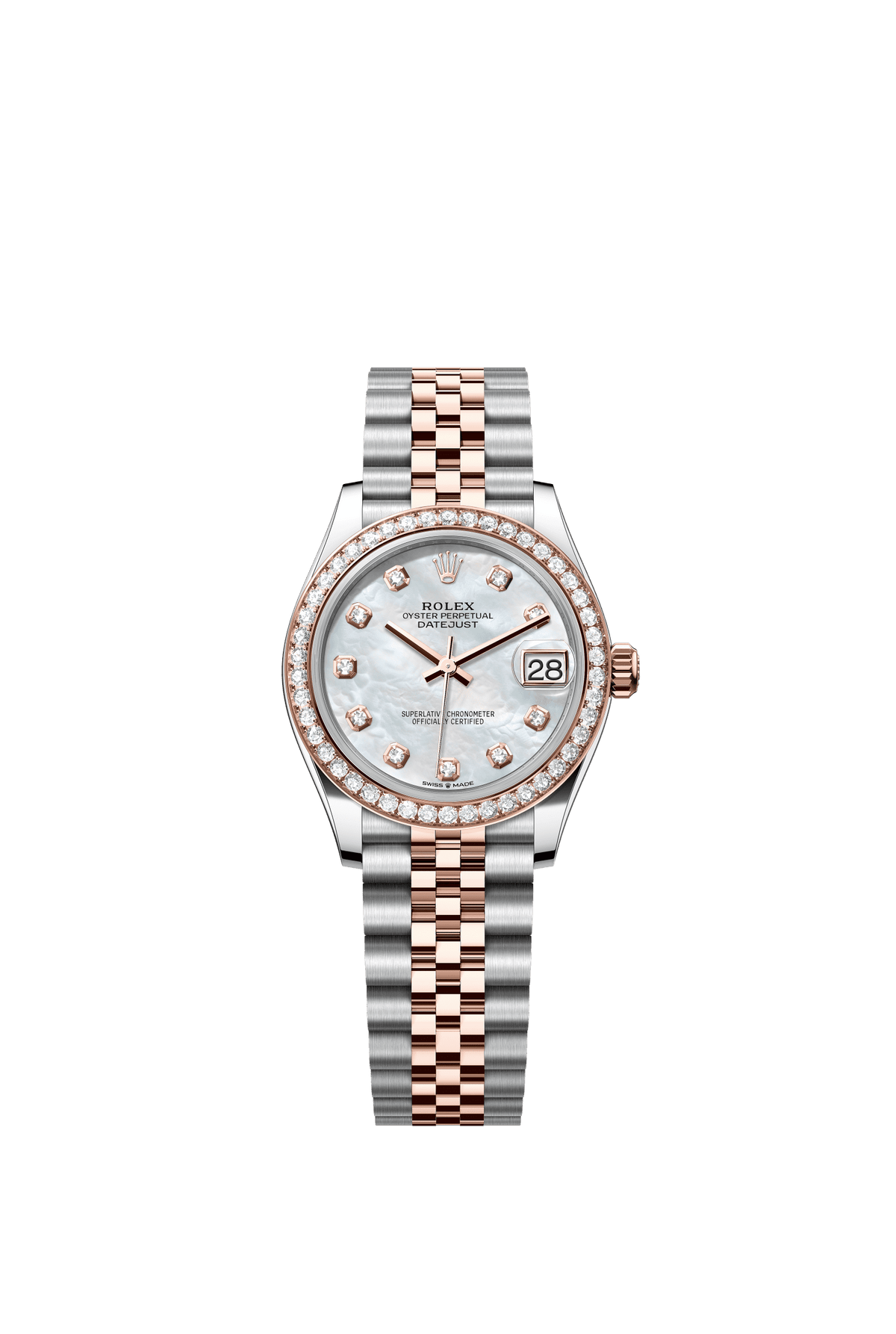 Rolex Datejust 31mm White Mother-Of-Pearl Diamond Dial Oystersteel &amp; Everose Gold 278381RBR - WATCHXNYC
