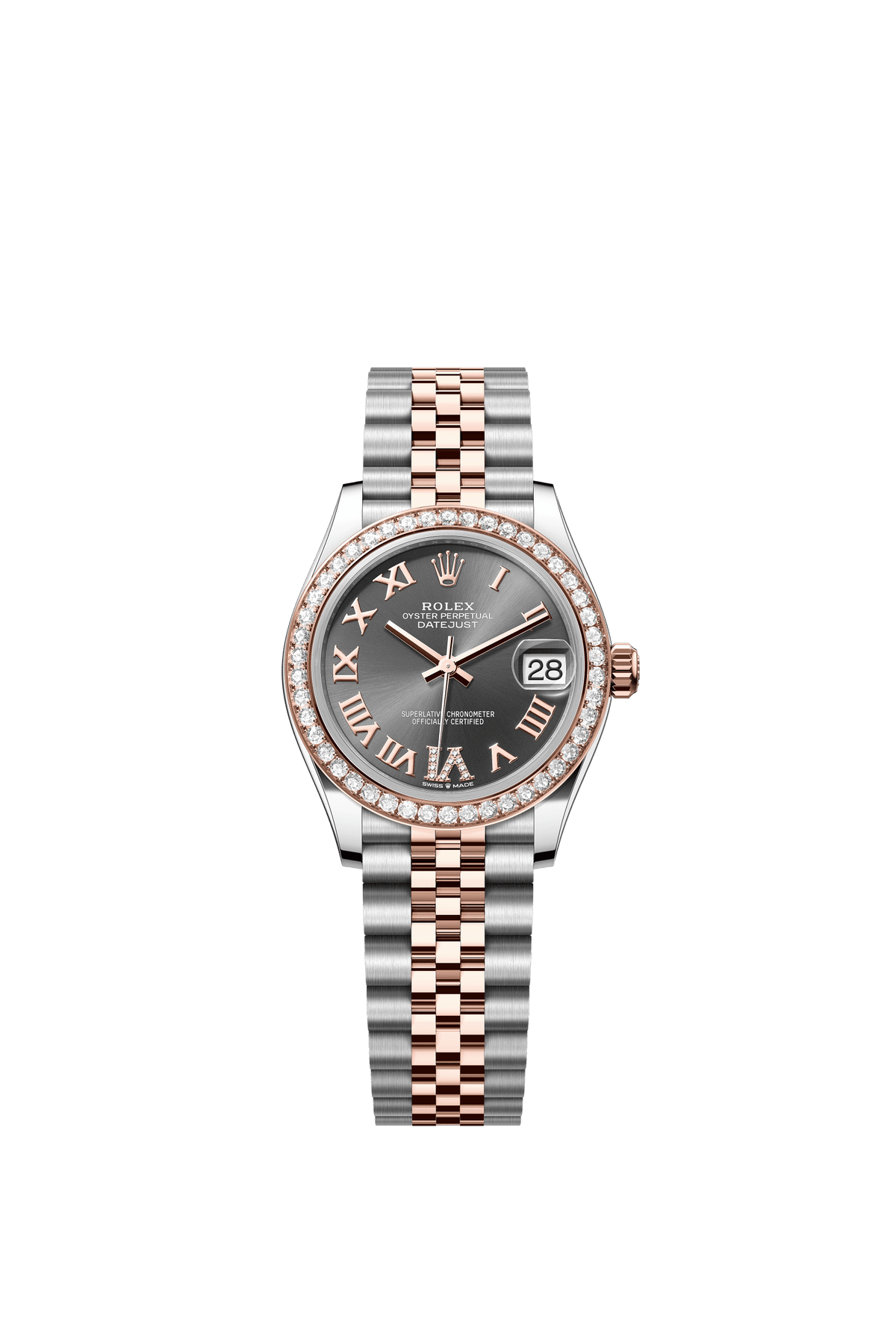 Rolex Datejust 31mm Slate Diamond Dial Oystersteel &amp; Everose Gold 278381RBR - WATCHXNYC