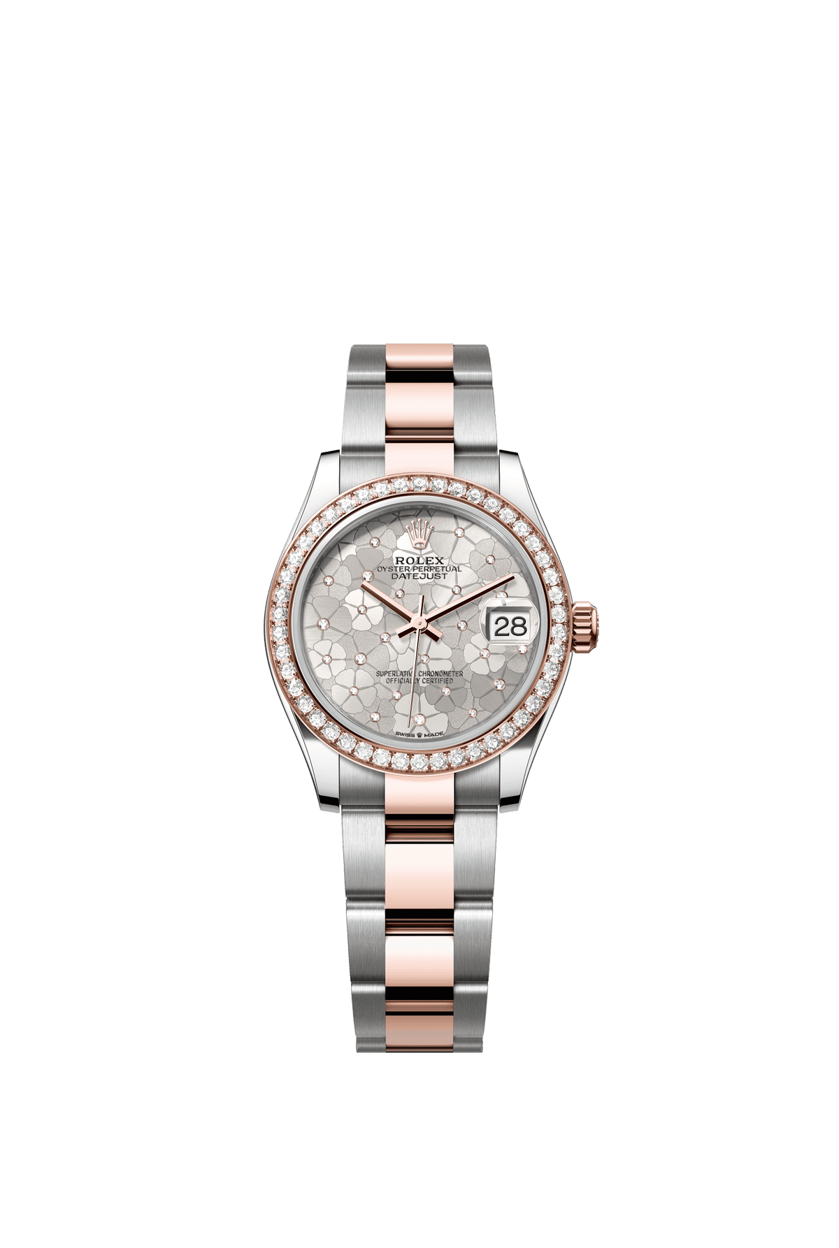 Rolex Datejust 31mm Silver Floral-Motif Diamond Dial Oystersteel &amp; Everose Gold m278381rbr-0031 - WATCHXNYC