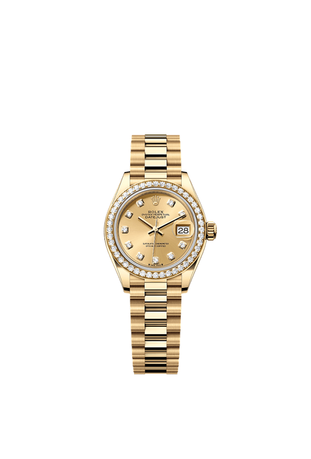 Rolex Lady-Datejust 28mm Champagne Diamonds Dial Yellow Gold &amp; Diamonds  279138RBR - WATCHXNYC