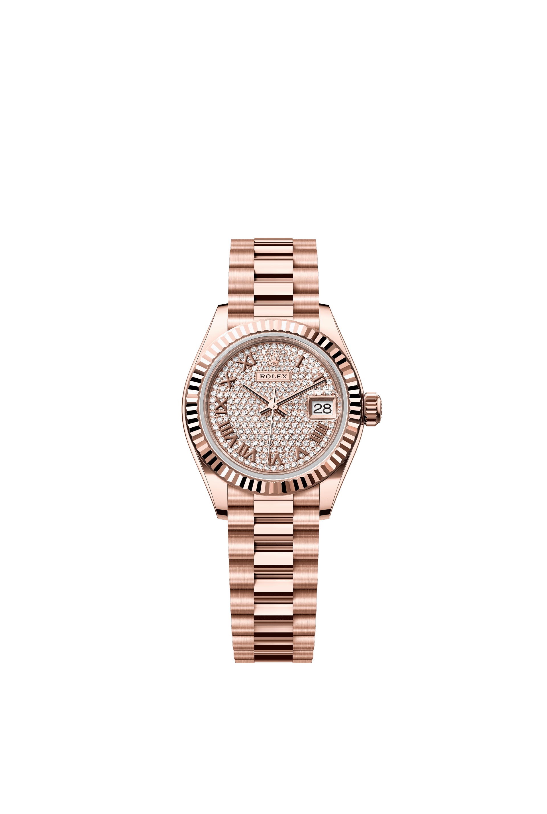 Rolex Lady-Datejust 28mm Diamond Paved Dial Everose Gold 279175 - WATCHXNYC