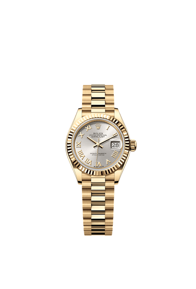 Rolex Lady-Datejust 28mm Silver Dial Yellow Gold 279178 - WATCHXNYC