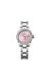 This Oyster Perpetual Lady-Datejust in Oystersteel and white gold features a pink dial and an Oyster bracelet.
