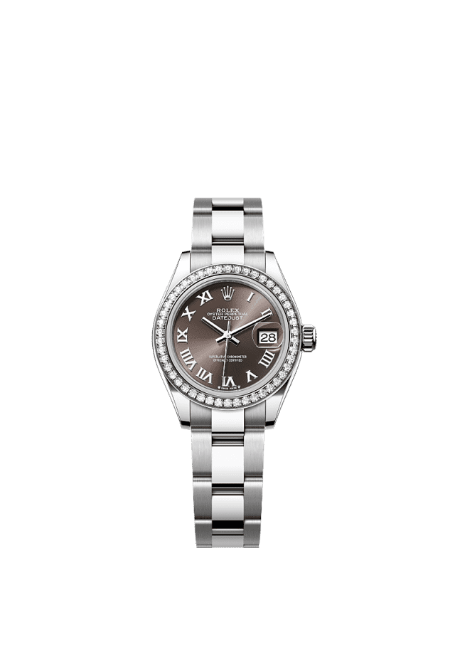 Rolex Lady-Datejust 28mm Dark Grey Dial Oystersteel &amp; White Gold 279384RBR - WATCHXNYC