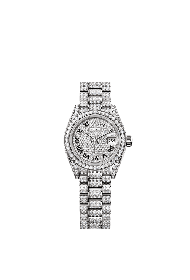 Rolex Lady-Datejust 28mm Diamond-Paved Dial White Gold &amp; Diamonds 279459RBR - WATCHXNYC