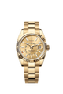 The Oyster Perpetual Sky-Dweller in 18 kt yellow gold with a champagne-colour dial and an Oyster bracelet.