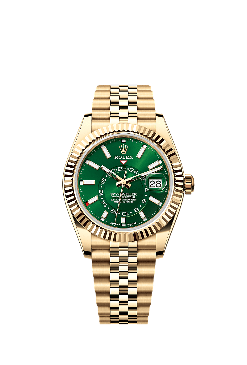 Rolex Sky-Dweller 42mm Bright Green Dial Yellow Gold 336938 - WATCHXNYC