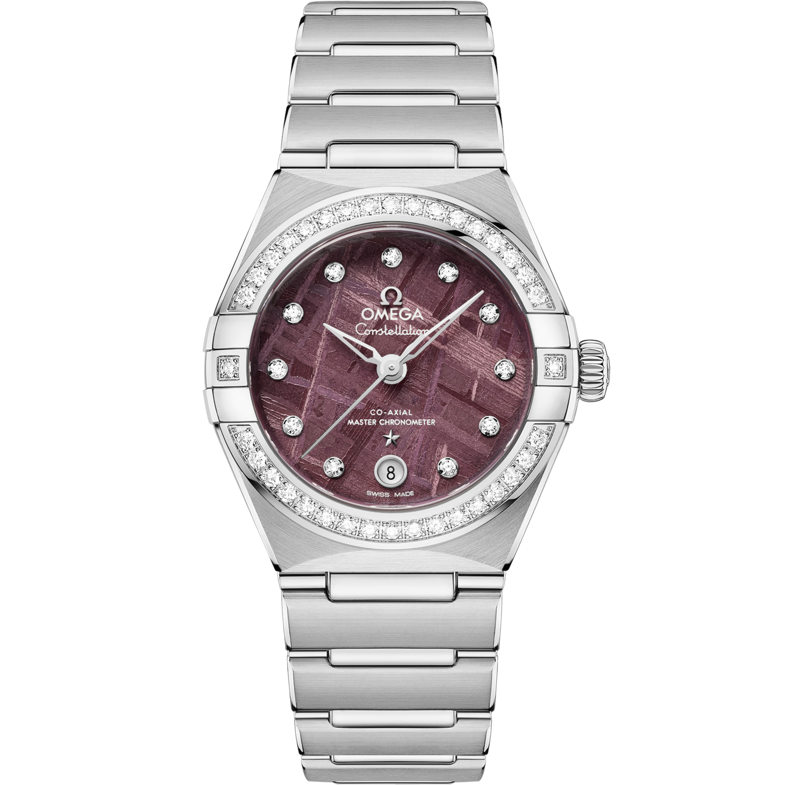 Omega Constellation 29 mm Purple Dial with Diamonds Stainless Steel Bracelet 131.15.29.20.99.001 - WATCHXNYC