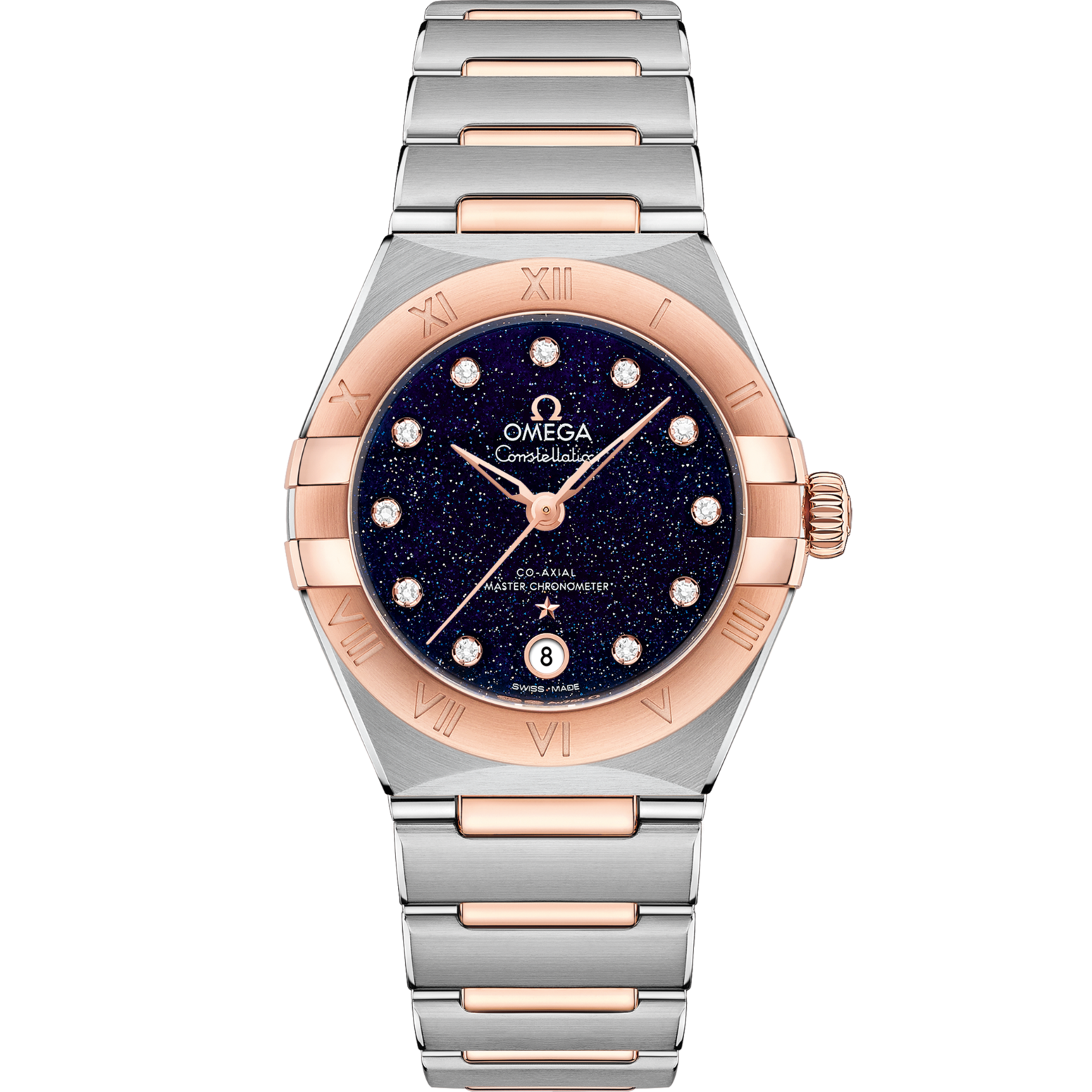 Omega Constellation 29 mm Blue Dial with Diamonds Stainless Steel and Sedna™ 18k Rose Gold Bracelet 131.20.29.20.53.002 - WATCHXNYC