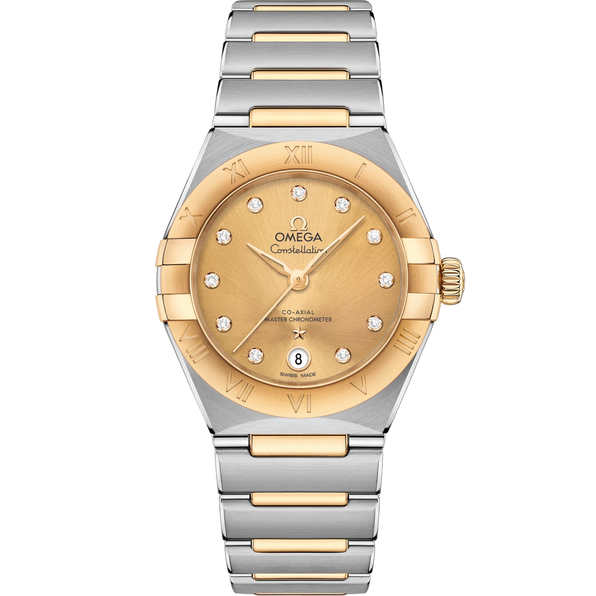 Omega Constellation 29 mm Yellow Dial with Diamonds Stainless Steel and Sedna™ 18k Yellow Gold Bracelet 131.20.29.20.58.001 - WATCHXNYC