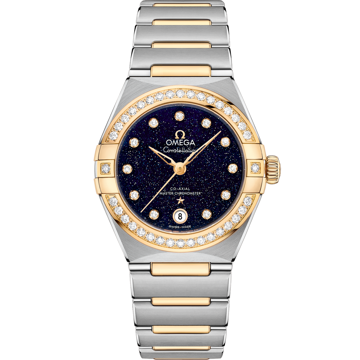 Omega Constellation 29 mm Blue Dial with Diamonds Stainless Steel and Sedna™ 18k Yellow Gold Bracelet 131.25.29.20.53.001 - WATCHXNYC