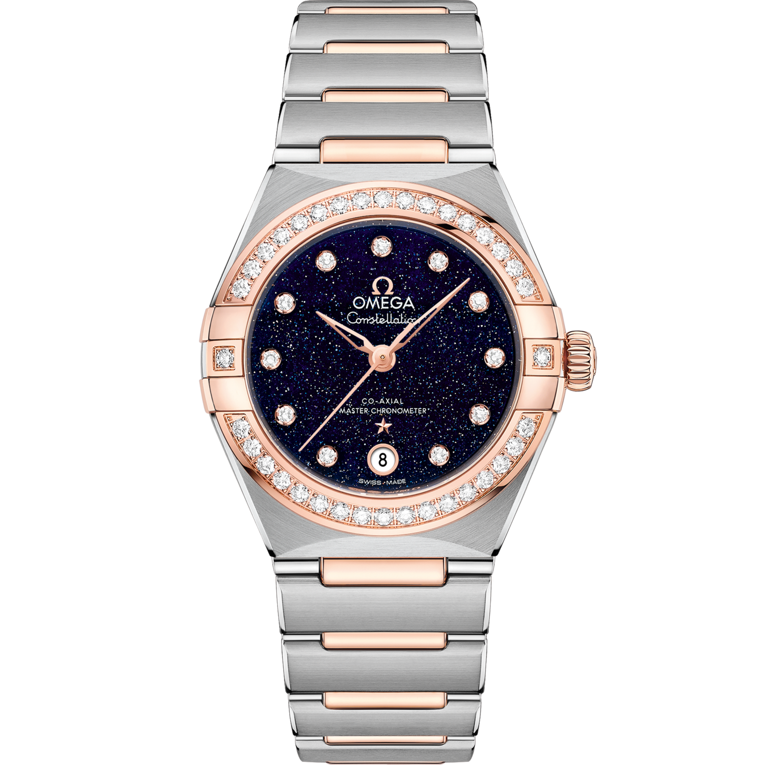 Omega Constellation 29 mm Blue Dial with Diamonds Stainless Steel and Sedna™ 18k Rose Gold Bracelet 131.25.29.20.53.002 - WATCHXNYC