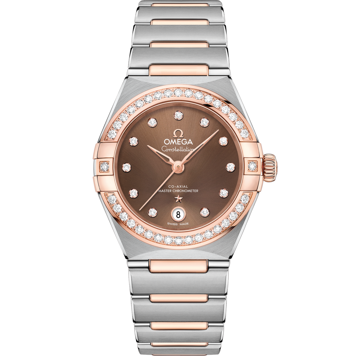 Omega Constellation 29 mm Brown Dial with Diamonds Stainless Steel and Sedna™ 18k Yellow Gold Bracelet 131.25.29.20.63.001 - WATCHXNYC