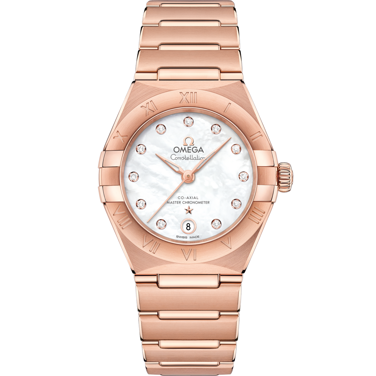 Omega Constellation 29 mm White Dial with Diamonds Sedna™ 18k Rose Gold Bracelet 131.50.29.20.55.001 - WATCHXNYC