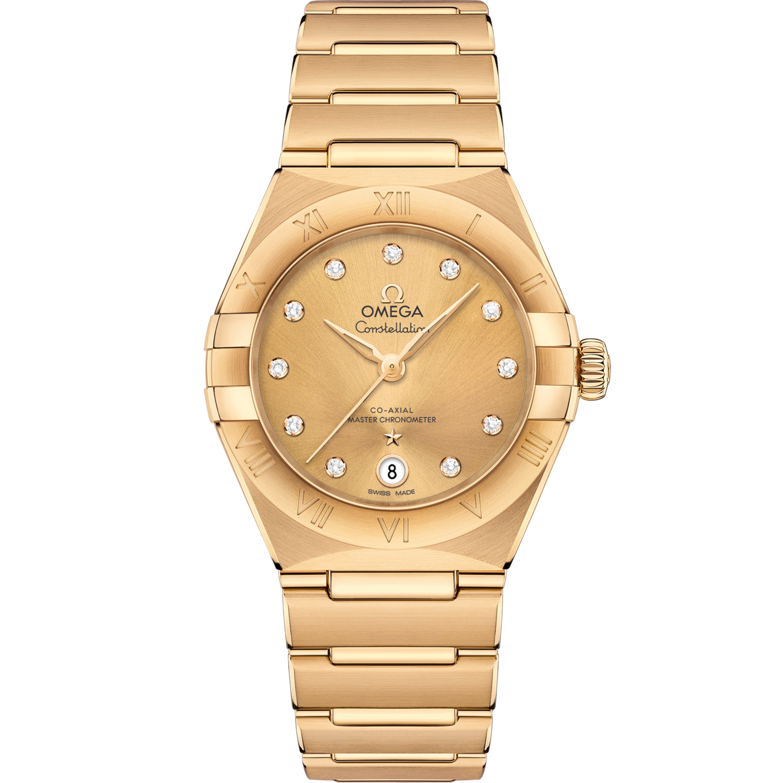 Omega Constellation 29 mm Yellow Dial with Diamonds 18k Yellow Gold Bracelet 131.50.29.20.58.001 - WATCHXNYC