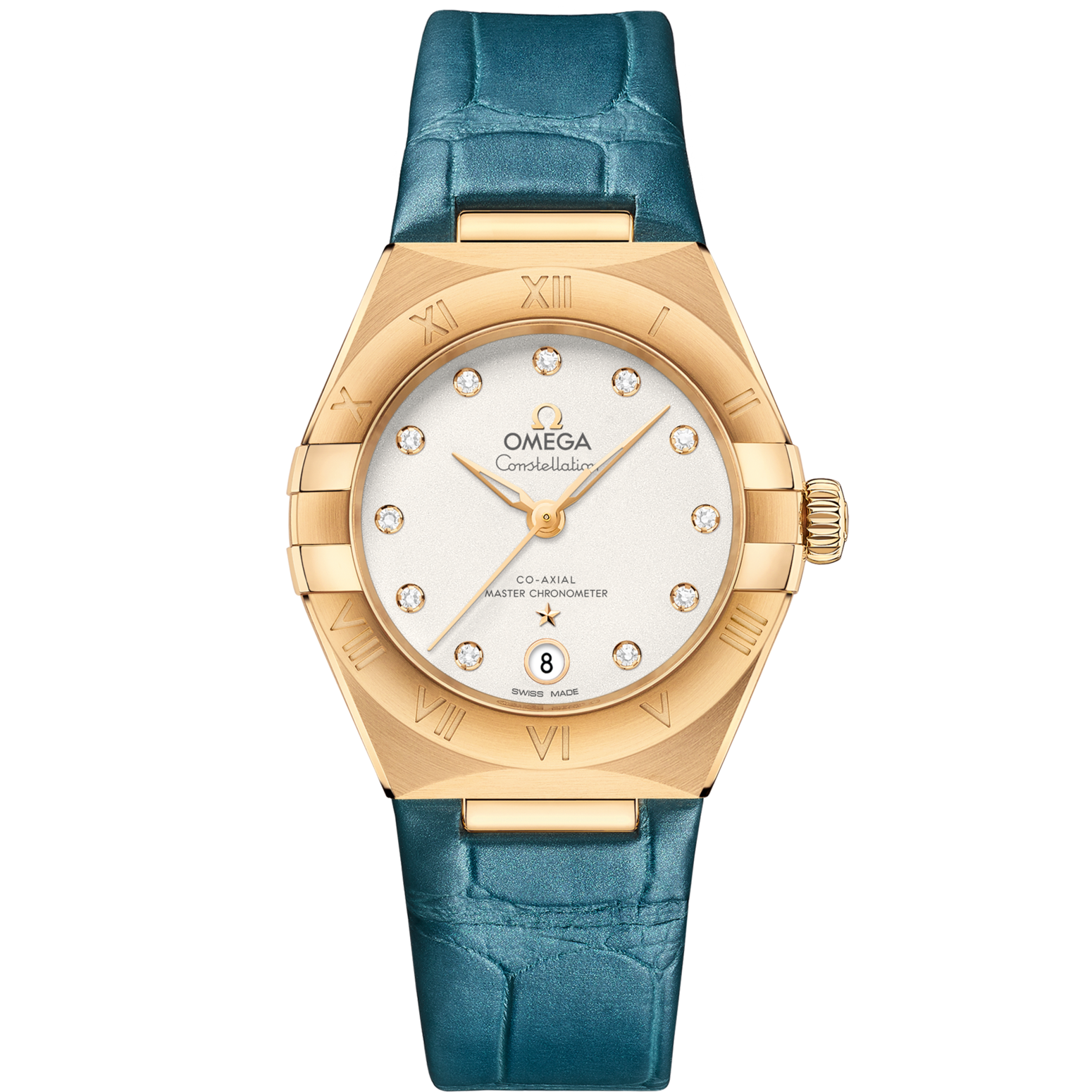 Omega Constellation 29 mm Silver Dial with Diamonds 18k Yellow Gold Strap 131.53.29.20.52.001 - WATCHXNYC