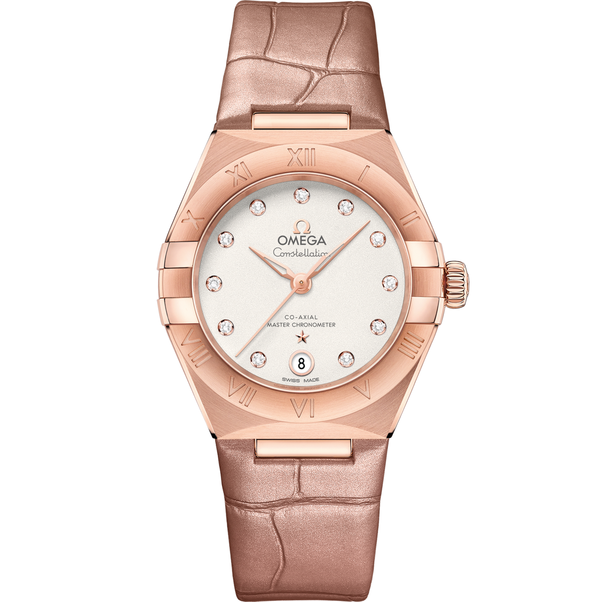 Omega Constellation 29 mm Silver Dial with Diamonds Sedna™ 18k Rose Gold Strap 131.53.29.20.52.002 - WATCHXNYC