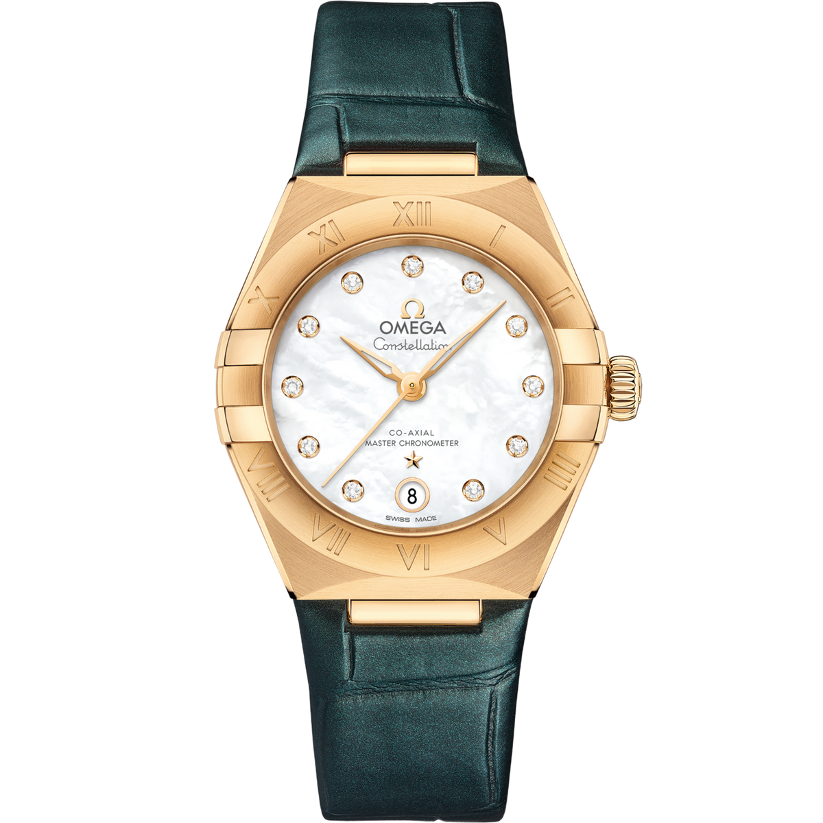 Omega Constellation 29 mm White Dial with Diamonds 18k Yellow Gold Strap 131.53.29.20.55.001 - WATCHXNYC
