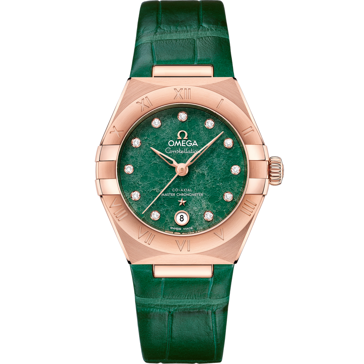 Omega Constellation 29 mm Green Dial with Diamonds Sedna™ 18k Rose Gold Strap 131.53.29.20.99.002 - WATCHXNYC