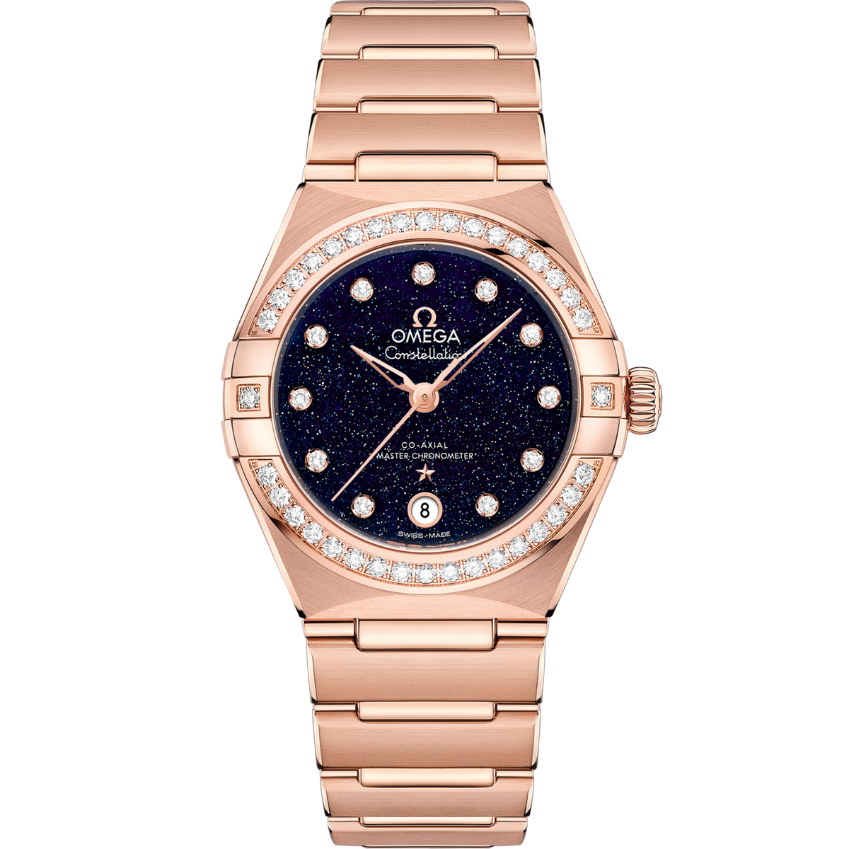Omega Constellation 29 mm Blue Dial with Diamonds Sedna™ 18k Yellow Gold Strap 131.55.29.20.53.003 - WATCHXNYC