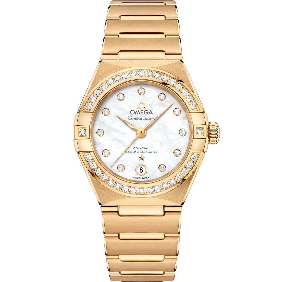 Omega Constellation 29 mm White Dial with Diamonds 18k Yellow Gold Bracelet 131.55.29.20.55.002 - WATCHXNYC