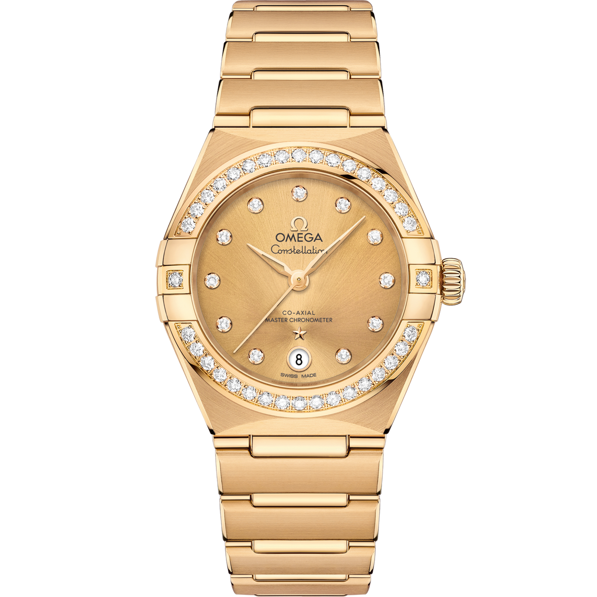 Omega Constellation 29 mm Yellow Dial with Diamonds 18k Yellow Gold Bracelet 131.55.29.20.58.001 - WATCHXNYC