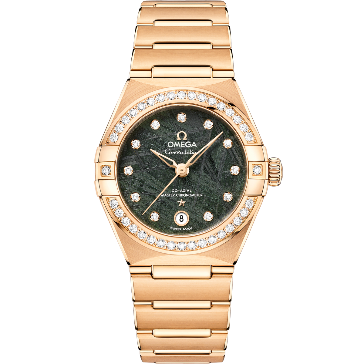 Omega Constellation 29 mm Green Dial with Diamonds 18k Yellow Gold Bracelet 131.55.29.20.99.005 - WATCHXNYC